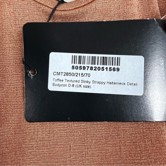 NWT PrettyLittleThing Mini Dress Size 4 Toffee Brown Textured Strappy Cocktail - Picture 6 of 8